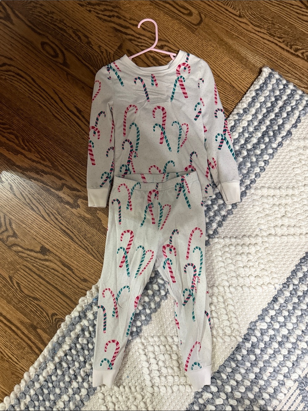 Soma Kids White Pajama Set with Pink and Teal Candy Canes